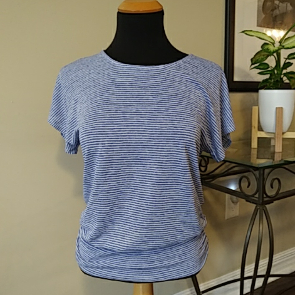 Apt 9 blue and white striped top w banded bottom S